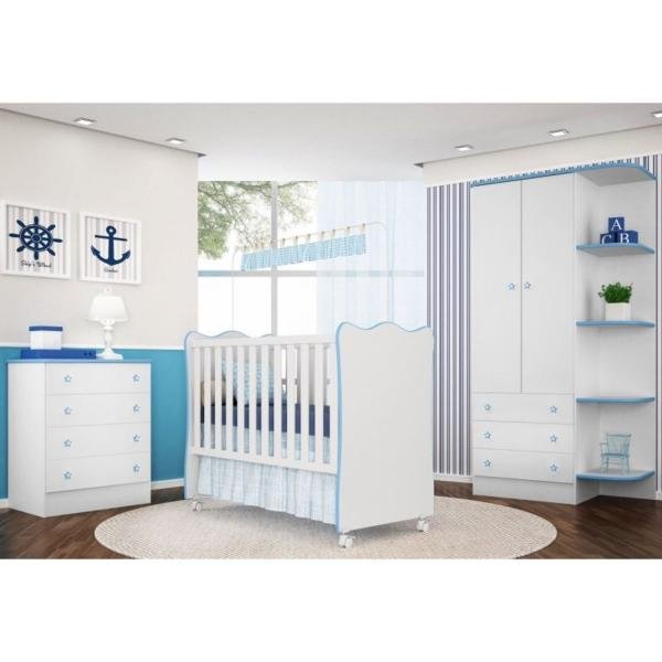 Quarto de Bebê Completo Doce Sonho Branco/Azul Lojix - Qmovi