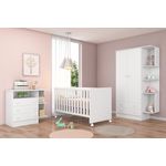 Quarto Infantil com Guarda Roupa 2 Portas e 2 Gavetas, Berço Mini Cama Americano e Cômoda 3 Gavetas Doce Sonho Branco - Qmovi