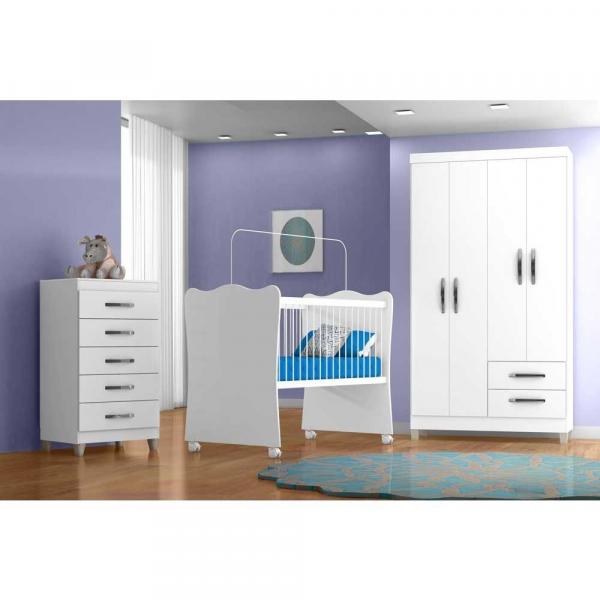 Quarto Infantil 3 Peças com Berço Doce Sonho - Branco - Qmovi