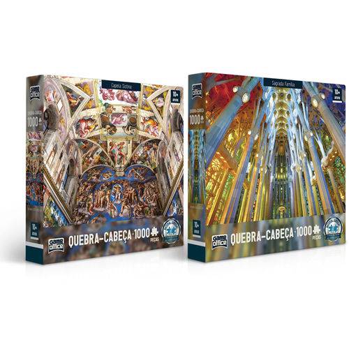 Quebra-cabeça 1000 Peças Capela Sistina/ Sagrada Família 2516 Game Ofice