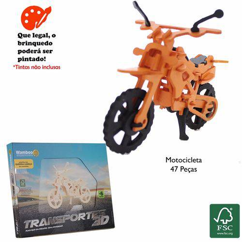 Quebra Cabeça 3d - Transportes - Motocicleta - 47 Pçs - Puzzle Wamboo