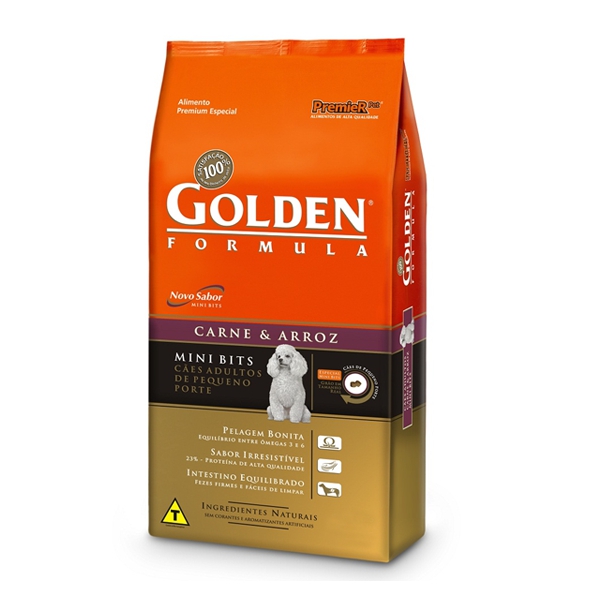 Ração Golden de Carne e Arroz Cães Adultos Mini Bits 3kg Premier Pet - 5265