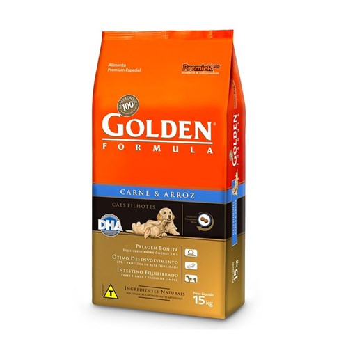 Ração Golden Formula Cães Filhotes Sabor Carne e Arroz - 15Kg