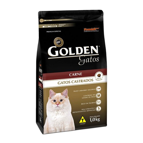 Ração Golden Gatos Adultos Castrados Sabor Carne - 1Kg