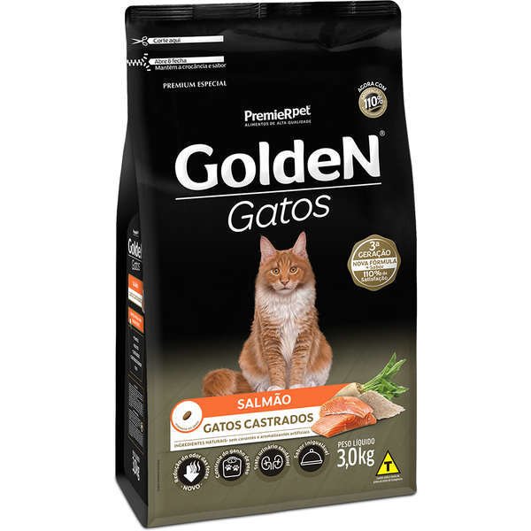 Ração Golden Gatos para Adulto Castrado Sabor Salmão (6,0 Kg)