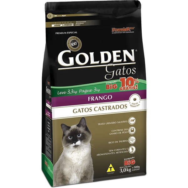 Ração Golden para Gatos Adultos Castrados Sabor Frango