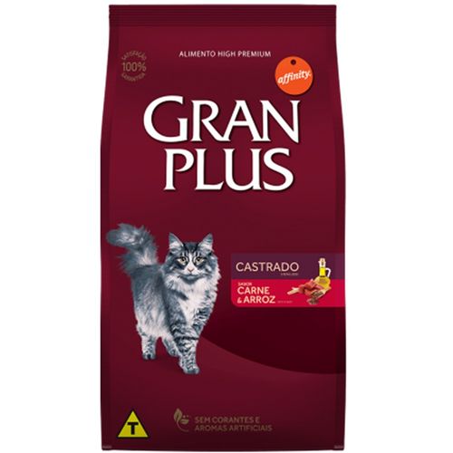 Ração Gran Plus Gatos Castrados Carne e Arroz - Affinity Guabi (3kg)
