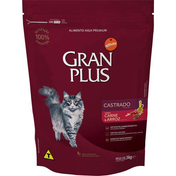 Ração Gran Plus Gatos Castrados Carne e Arroz (3 Kg) - Affinity Guabi - Gran Plus - Affinity Guabi