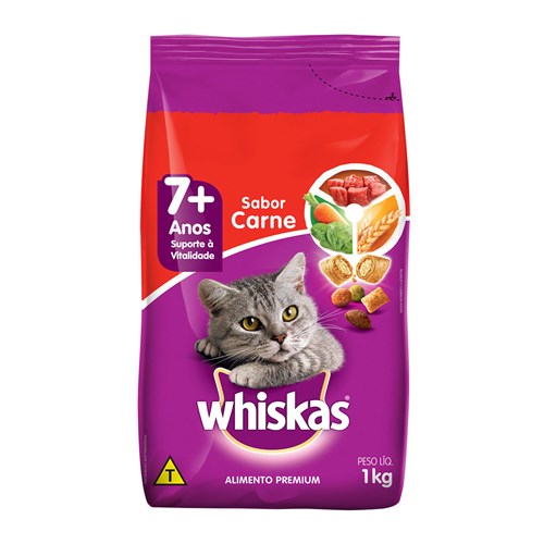 Ração para Gato Adulto 7+ Whiskas Carne 1Kg