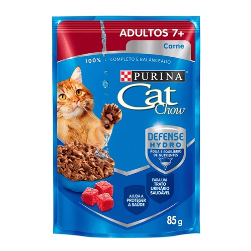 Ração Purina Cat Chow Sachê Gatos Adultos 7+ Sabor Carne - 85g