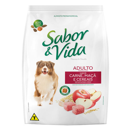 Ração Sabor & Vida para Cães Adultos Sabor Carne, Maçã e Cereais - 1Kg