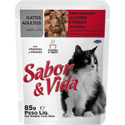 Ração Sabor & Vida para Gatos Adultos Carne e Fígado Sachê 85g