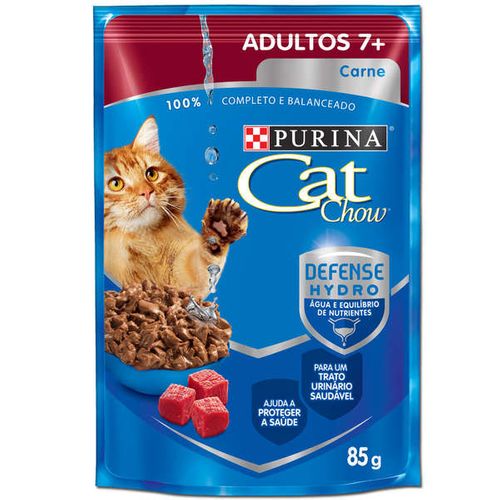 Tudo sobre 'Ração Úmida Cat Chow 7+ Sabor Carne ao Molho para Gatos Adultos 85g'