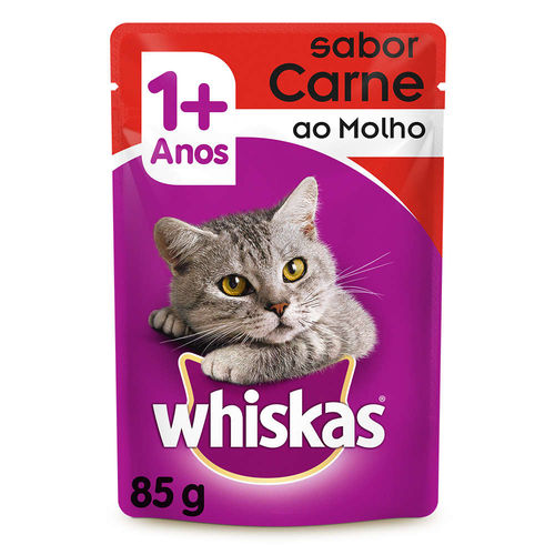 Ração Úmida Pedigree Whiskas Sachê para Gatos Castrados Sabor Carne Kit com 5 Unidades 85g