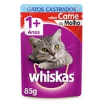 Ração Úmida Whiskas Sachê Carne Ao Molho Para Gatos Adultos Castrados - 85 G