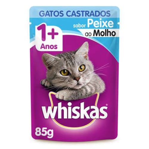 Ração Úmida Whiskas Sachê Peixe ao Molho para Gatos Adultos Castrados 85 G