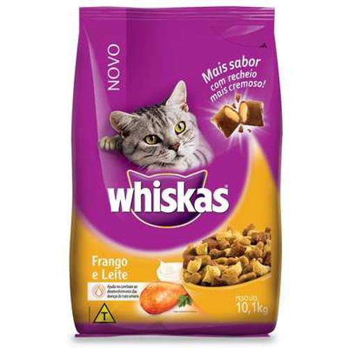 Ração Whiskas Frango e Leite para Gatos Adultos - 10,1kg