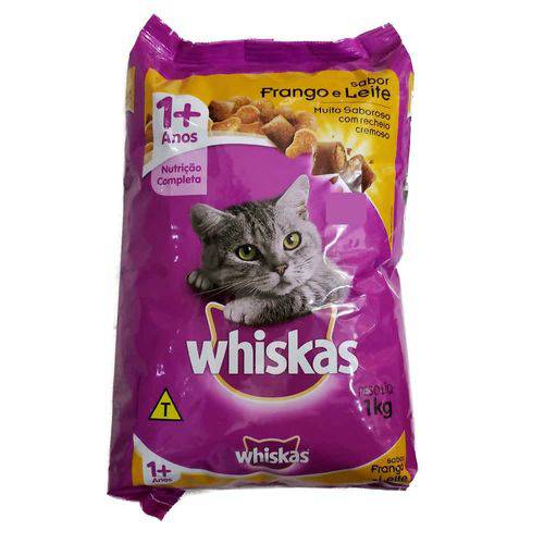 Ração Whiskas Frango e Leite para Gatos Adultos 1kg