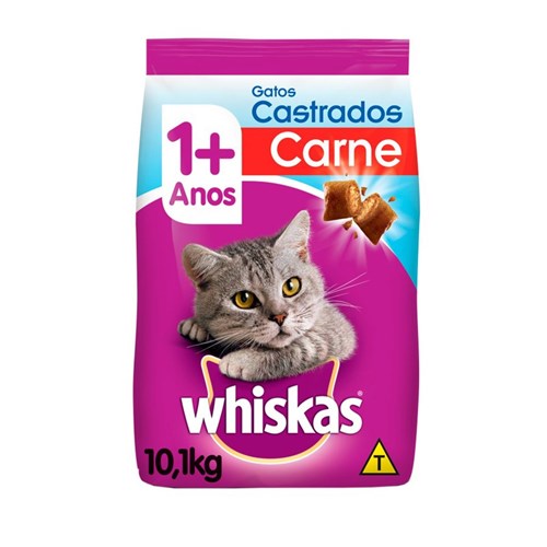Ração Whiskas para Gatos Adultos Castrados Sabor Carne - 10,1Kg