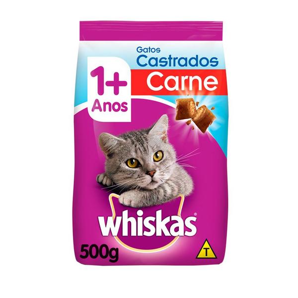 Ração Whiskas para Gatos Adultos Castrados Sabor Carne - 500g