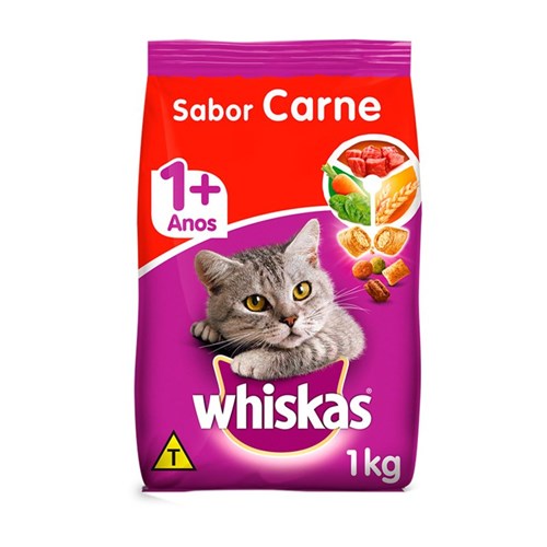 Ração Whiskas para Gatos Adultos Sabor Carne - 1Kg