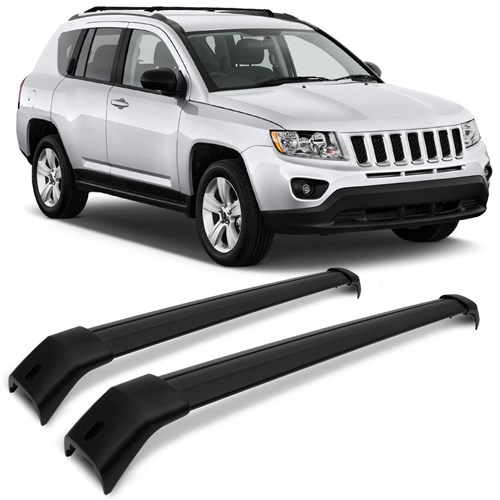 Rack de Teto Travessa Transversal Larga Jeep Compass 2016 a 2019 Preto Projecar Suporte 45Kg