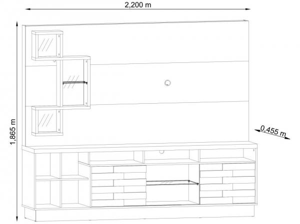 Rack para TV Até 65” 2 Portas - com Painel para TV de Até 65” Madetec Heitor