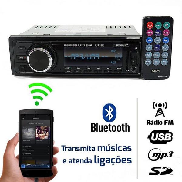 Rádio 1 Din Fm Mp3 Bluetooth Usb Sd Tiger Auto Som Automotivo