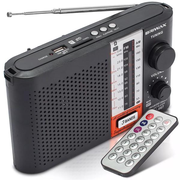 Rádio Am/fm Portátil Mp3 Usb Sd Controle Aux P2 - BX-667 - Briwax