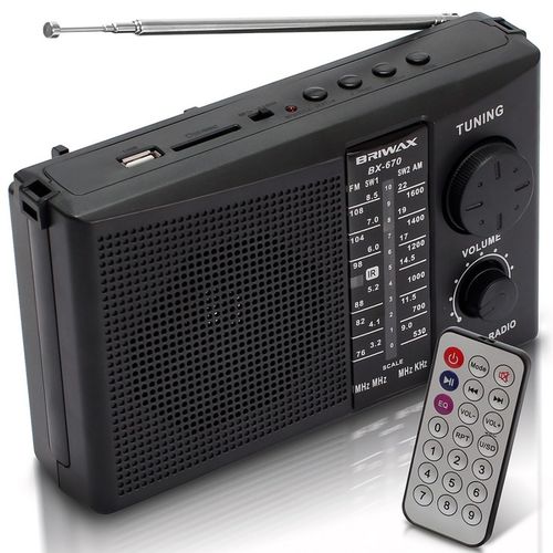 Rádio Am/fm Portátil Recarregável Mp3 Usb Sd Controle Aux P2 - Briwax BX-670