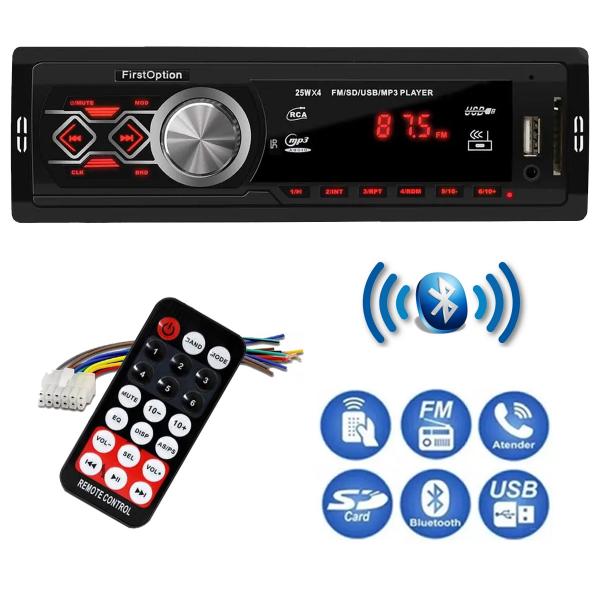 Tudo sobre 'Rádio Automotivo Mp3 com Porta USB Sd Fm com Bluetooth - First Option'