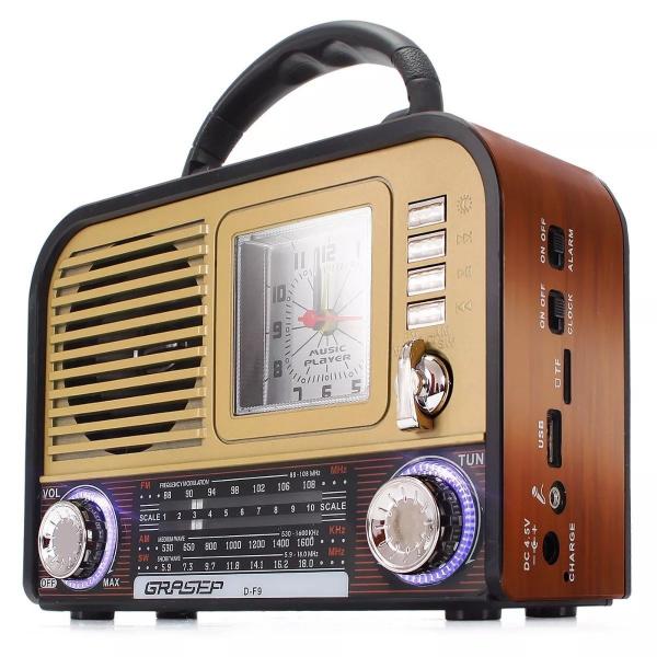 Radio Caixa Som Bluetooth Am Fm Vintage Retro Bateria Usb Sd - Grasep