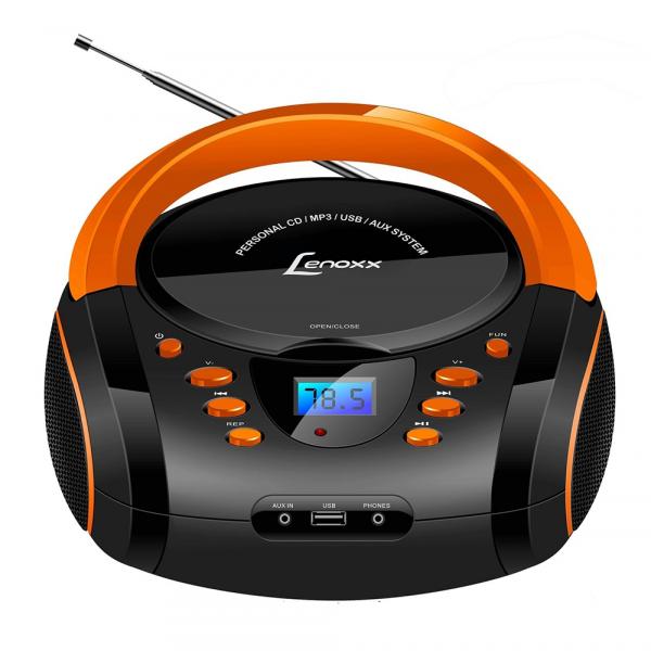 Radio Lenoxx BD-121 Preto e Laranja, Radio AM/FM Estereo com CD, MP3 Player, USB e Entrada USB