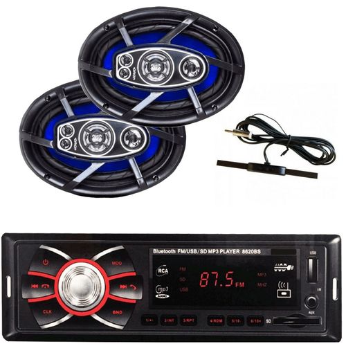 Radio Mp3 Bluetooth Fm + 1 Par de Falantes 6x9 100w + Antena