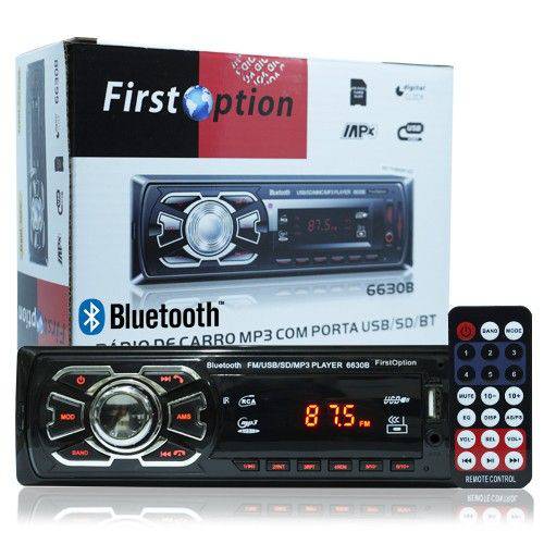 Rádio Mp3 Player Automotivo Bluetooth First Option 6630b Fm Sd Usb Controle