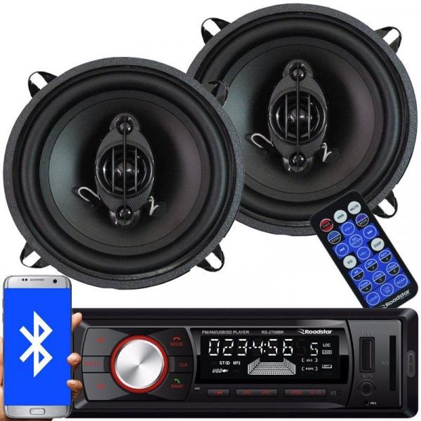 Rádio Mp3 Player Automotivo Bluetooth Fm Usb Roadstar RS-2709BR + 2 Alto Falante 5 Pol 110W Rms