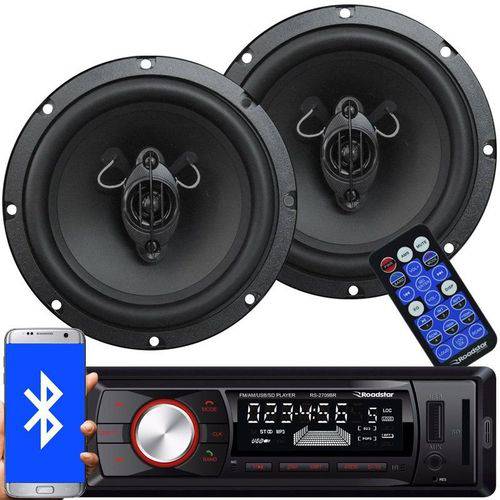 Rádio Mp3 Player Automotivo Bluetooth Fm USB Roadstar RS-2709BR + 2 Alto Falante 6,5 Pol 130W Rms