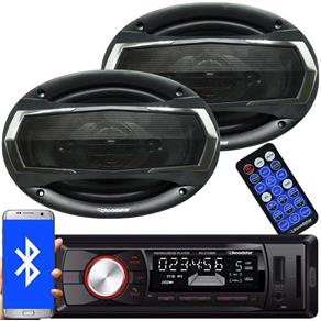 Rádio Mp3 Player Automotivo Bluetooth Fm Usb Roadstar RS-2709BR + 2 Alto Falante 6x9 Pol 240W Rms