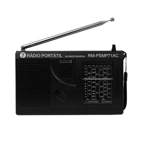 Tudo sobre 'Rádio Portátil Am e Fm 7 Faixas Preto Motobras Rm-psmp71ac'