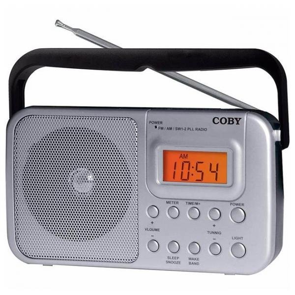 Rádio Portátil AM/FM/SW1/SW2 com Relógio e Alarme - Coby
