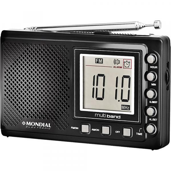 Rádio Portátil com 10 Faixas, AM/FM, Relógio e Alarme Mondial Multi Band RP-03
