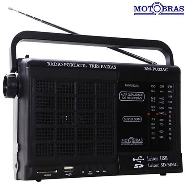 Rádio Portátil 3 Faixas com Entrada USB e Memory Card RM-PU32AC Motobras