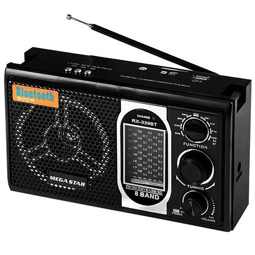 Rádio Portátil Fm-am-sw Megastar Rx-339bt com Bluetooth-8 Bandas-usb Bivolt - Pr