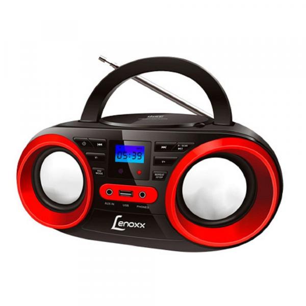 Rádio Portátil Lenoxx Boombox com CD/MP3/USB/FM/AUX BD129 Preto com Vermelho