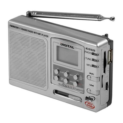 Rádio Portátil Midi Md-9510usb 9 Bandas 0.5w com Fm-mw-sw1-7-USB-leitor Micro Sd