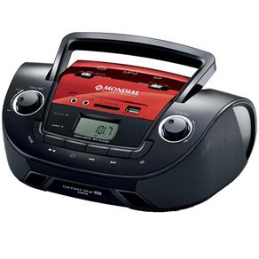 Rádio Portátil Mondial BX11 Preto/Vermelho com Display Digital, Entrada USB, Entrada SD Card