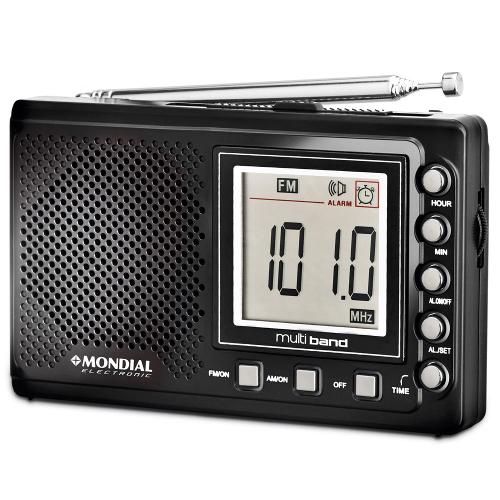 Rádio Portátil Mondial Rp-03 com Função Relógio e Alarme Preto