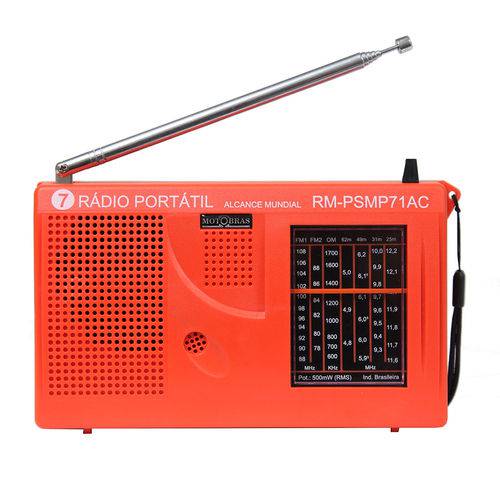 Rádio Portátil Motobras 0,5W Rms com 7 Faixas e Sintoniza Fm,Om e Oc - Rm-Psmp-71AC Laranja