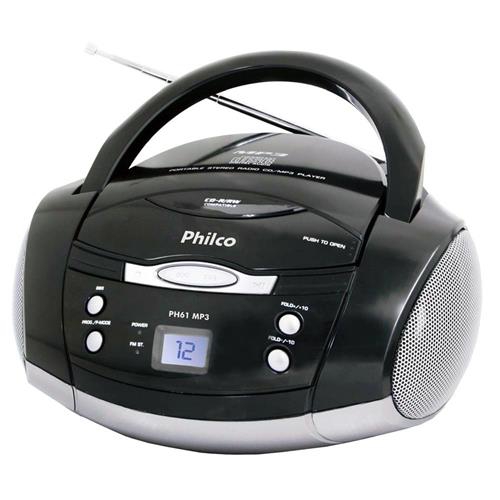 Rádio Portátil Philco CD, MP3, Aux. e FM 3,4W RMS Bivolt Preto/Prata - PH61