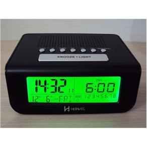 Rádio Relógio Preto Despertador Digital Calendário Herweg